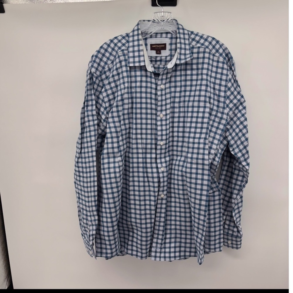 Johnston & Murphy Mens Blue Gingham Check Long Sleeve Button Down Shirt